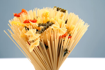 italian pasta spaghetti on a gray background. flour products and food in cooking