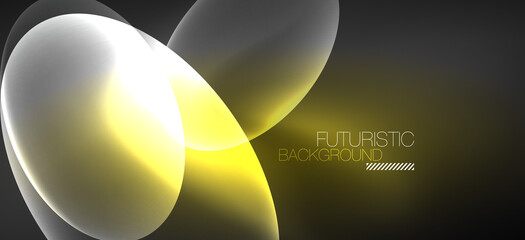 Neon ellipses abstract backgrounds. Shiny bright round shapes glowing in the dark. Vector futuristic illustrations for covers, banners, flyers and posters and other