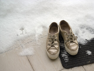 sneakers on a door mat