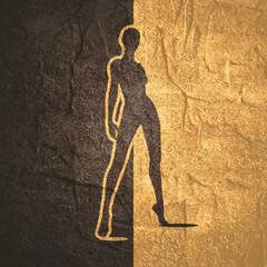 Sexy woman silhouette. Background divided into two halves. Day and night