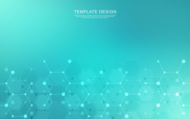 Abstract background of hexagons pattern and chemical engineering, genetic research, molecular structure. Vector illustration for innovation technology concept, science, healthcare, and medicine design