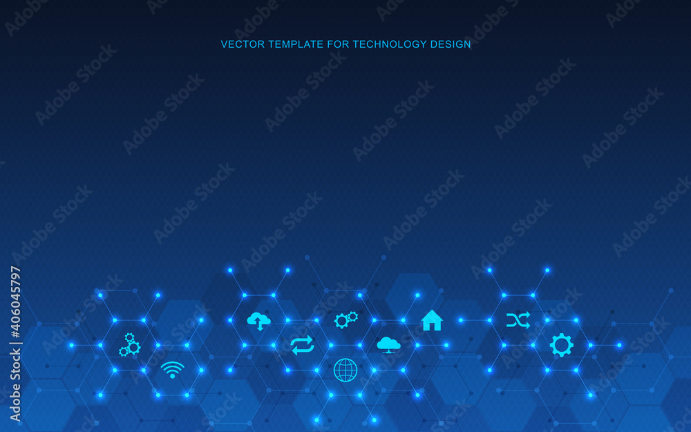 Poster technological background with flat icons and symbols. concept and idea for the internet of things, c