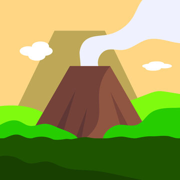 Beautiful volcano landscape, picture for design, vector illustration