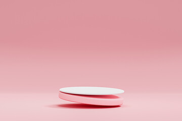 Blank pink cylinder podium on pink background, minimal concept,  showcase for product. 3D render
