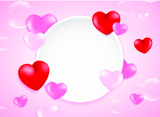 High Quality Love Background with 3D Hearts for your Saint Valentine´ s Day Design . Isolated Vector Elements