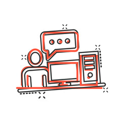 Naklejka premium People with laptop computer icon in comic style. Pc user cartoon vector illustration on white isolated background. Office manager splash effect business concept.