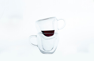 outline of a transparent glass mug for tea, coffee on a white background