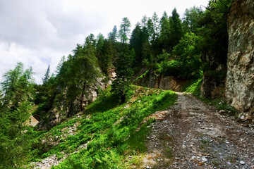 steep road with stones on a mountain