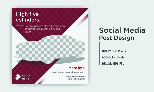 Rent a red colors car social media post banner design template