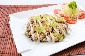 pork grill and sesame with lemon sauce