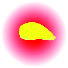 yellow kepi on a background of a red circle with blurry edges