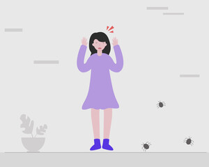 A girl with zoophobia or phobia with specific animal