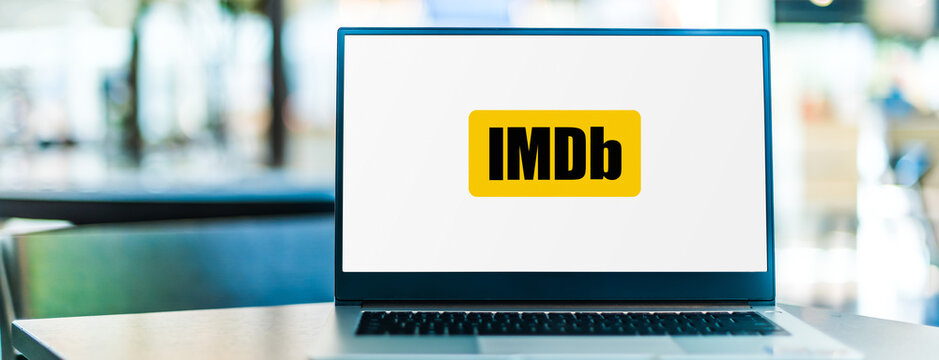 Laptop computer displaying logo of IMDb