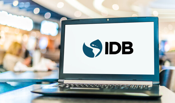 Laptop computer displaying logo of IDB