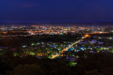 Nan city during twilight evening night, high angle view, famous travel destination, north of Thailand