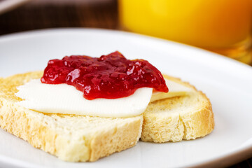 Toasted Bread with Strawberry Jam. High quality photo.