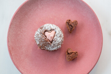 Chocolate Cupcakes decorated with sugar hearts for Valentine's Day