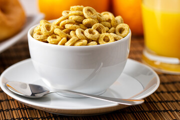 Crunchy Oat Rings with Milk. High quality photo.