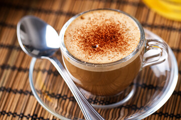 Typical Italian espresso with milk. High quality photo.