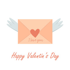 Envelope with wings. Happy Valentine's Day banner
