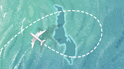  airplane flying on Malawi Map Travel visit discover Malawi 8K illustration.