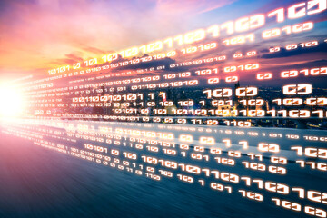 Digital data flow on road with motion blur to create vision of fast speed transfer . Concept of...