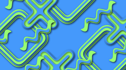 Layered background with wavy geometric shapes. Smooth forms in blue and green colors in papercut style.