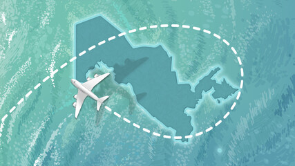  airplane flying on Uzbekistan Map Travel visit discover Uzbekistan 8K illustration.