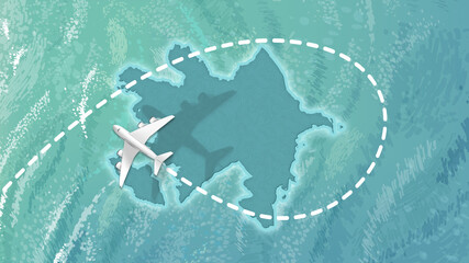 airplane flying on azerbhaijan Map Travel visit discover azerbhaijan 8K illustration.