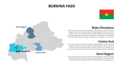 Burkina Faso vector map infographic template divided by states, regions or provinces. Slide presentation