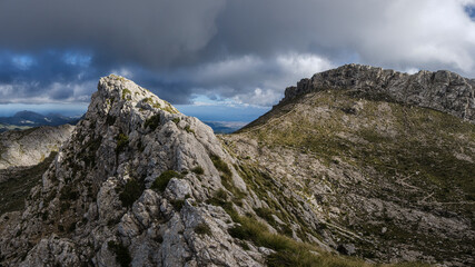 Fototapeta na wymiar Col des Prat, ascending to Serra Des Teixos-Massanella, Escorca, Mallorca, Balearic Islands, Spain