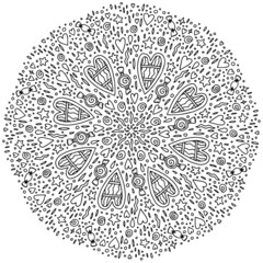 mandala lined doodle valentine love star sweet childern wave coloring book page black and white background