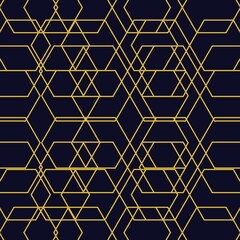 Abstract geometric shape pattern with lines. Seamless vector background. Dark blue and gold texture. Simple graphic design