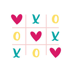 St Valentine's holiday. Love clipart. Tic-tac-toe. Relationship, emotion, passion. Sticker. Isolated on white background.