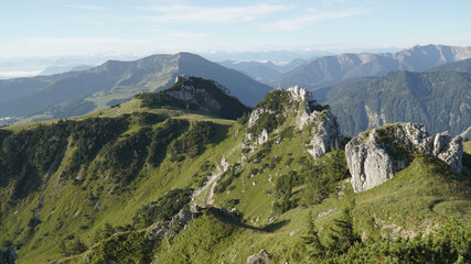 Wendelstein Mountain and Green hiking landscapes in the Bavarian Alps of South Germany.