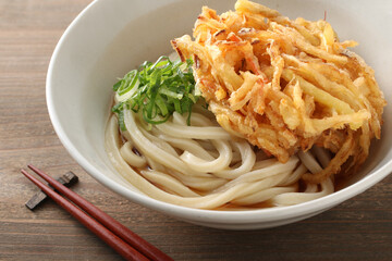 天ぷらを乗せた夏の味覚のざるうどん