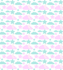 Flat vector pattern of Seamless cute with clouds and moon.cute clouds and moon 