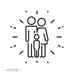 happy parents with child icon, family and kid, isolated line symbol on white background