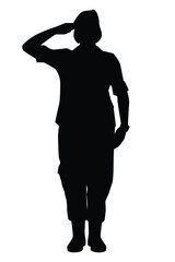Female soldier silhouette vector on white background, person in the battle, military people concept.
