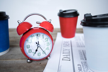 clock and coffee cup