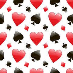 Modern seamless pattern card suits for game background design. Red and black texture. Game sign.