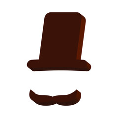 Brown hat and mustache on a white background 3d, vector