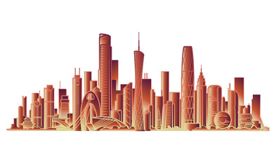 Fototapeta premium Vector illustration of landmark buildings in Guangzhou, China