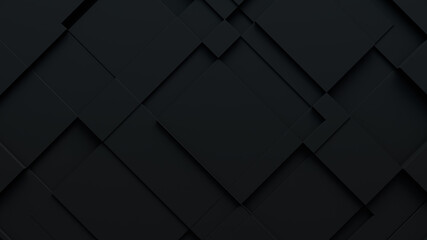 Dark tech background, with a geometric 3D structure. Clean, minimal design with simple black futuristic forms. 3D render