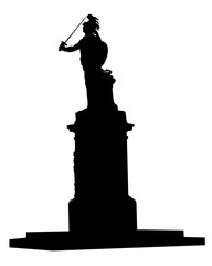 Ancient monument to an ancient warrior. Isolated silhouette on white background