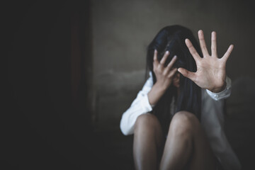 Stop sexual harassment and violence against women, rape and sexual abuse concept,  STOP gesture...