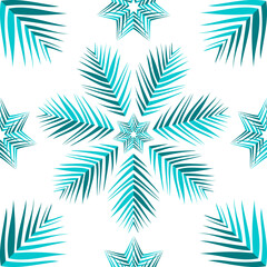 Seamless pattern of snowflakes and stars on a white background