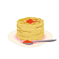 delicious baked pancakes, pancakes with caviar, caviar on a spoon, food on a plate