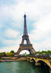 Fototapeta na wymiar Eiffel Tower and Pont Dlena Bridge at Paris.