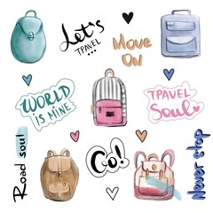 Travel stickers, travel lover icons, planner stickers with quotes, hand drawn stickers